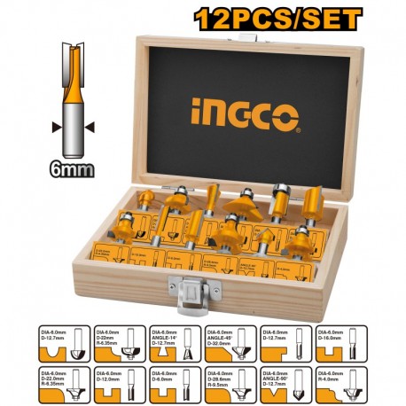 Набор фрез 6мм 12шт. INGCO AKRT1201