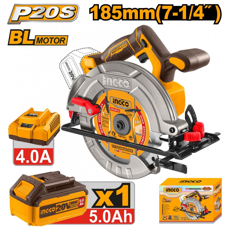 Циркулярная аккумуляторная  пила  20V/1*5.0Ah INGCO CSLI18513