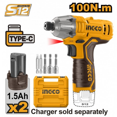 Аккумуляторный ударный винтовёрт 12V/2*1.5A INGCO CIRLI12015