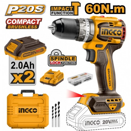 Бесщеточный ударный шуруповерт  2*2Ah INGCO CIDLI20602