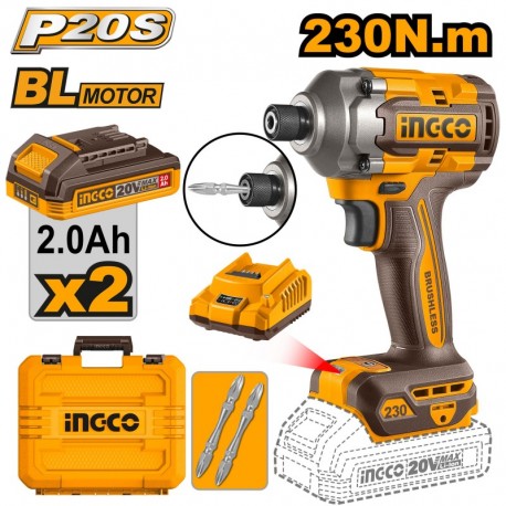 Аккумуляторный ударный винтовёрт 20V/2*2Ah 230Nm INGCO CIRLI2023
