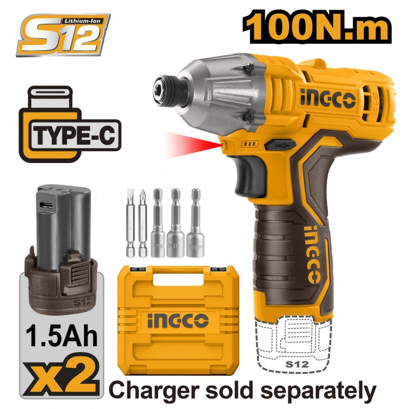 Аккумуляторный ударный винтовёрт 12V/2*1.5A INGCO CIRLI12015