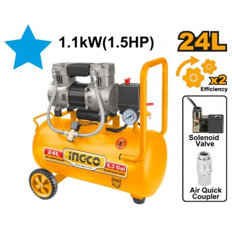 Компрессор без маслянный 24л 1100W  INGCO ACS111242 (с низким...