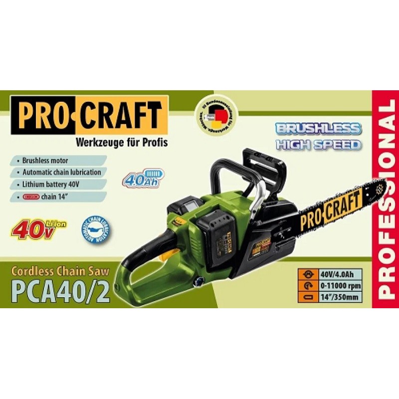 Пила цепная с аккумулятором ProCraft PCA40/2 15683 20V 2*4Ah