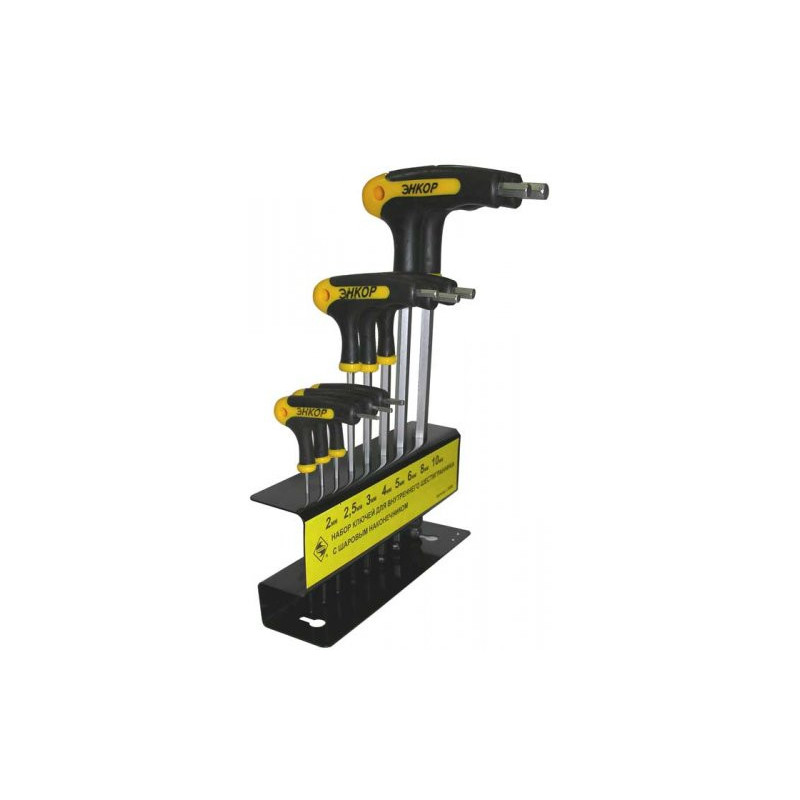 Набор шестиграников 8 шт, с рукояткой, стойка 1/20 20890 Encor